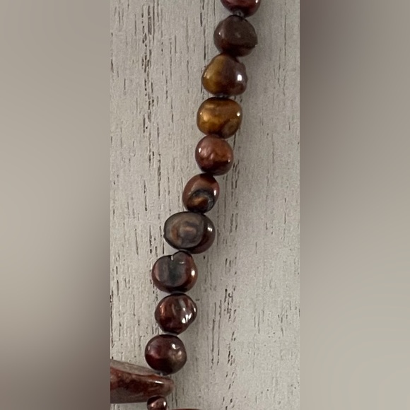 Red Jasper Necklace Natural Gemstones- AAA Nugget Bronze Color Freshwater Pearl - Picture 14 of 14
